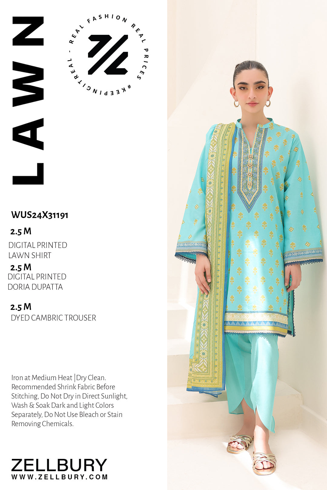 Zellbury | Unstitched 3 Piece Lawn | Shirt Shalwar Dupatta - 1191 -  Zellbury Women Essential Unstitched - Original Designer Dress - House of Maryam