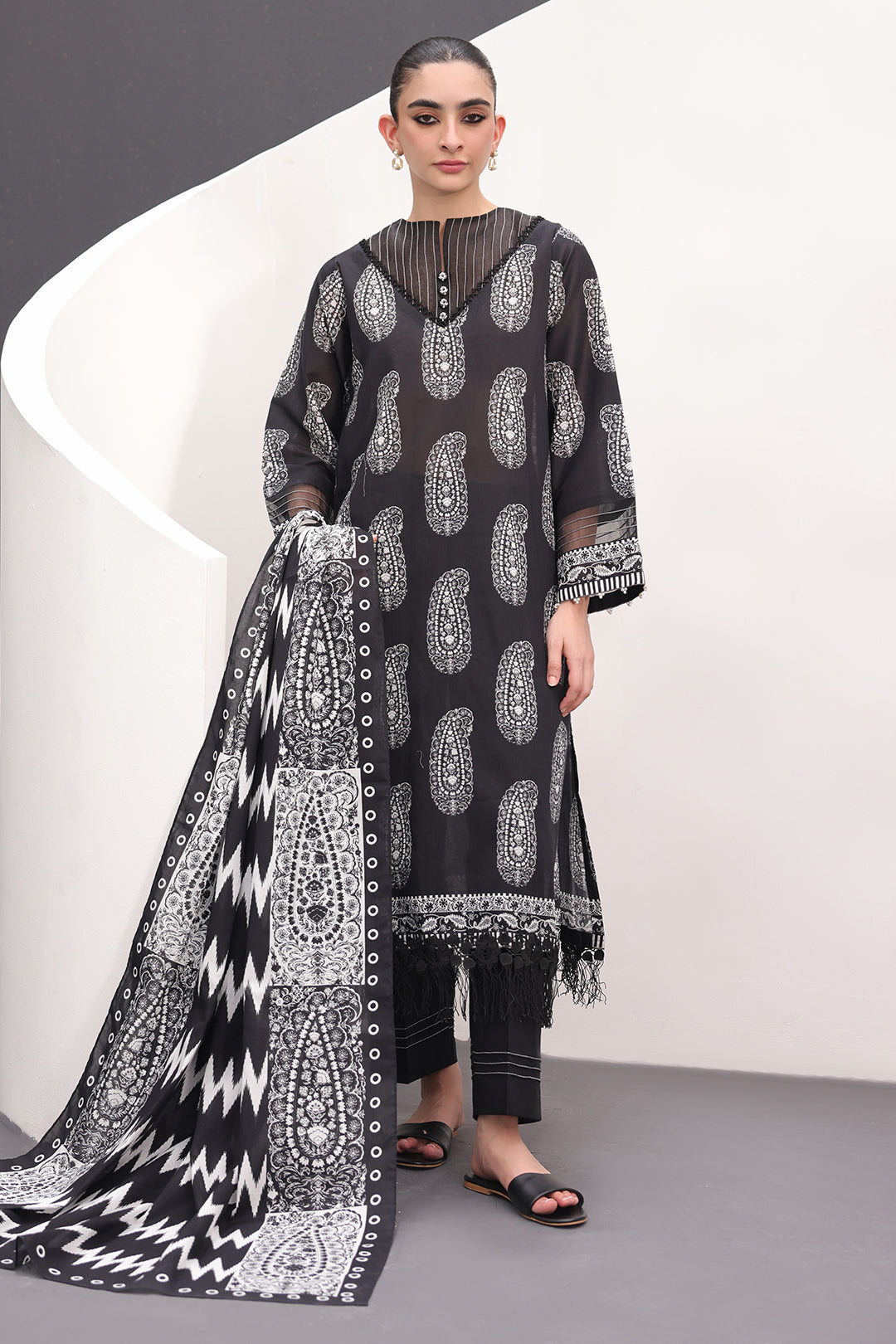 Zellbury | Unstitched 3 Piece Lawn | Shirt Shalwar Dupatta - 1525 -  Zellbury Women Essential Unstitched - Original Designer Dress - House of Maryam