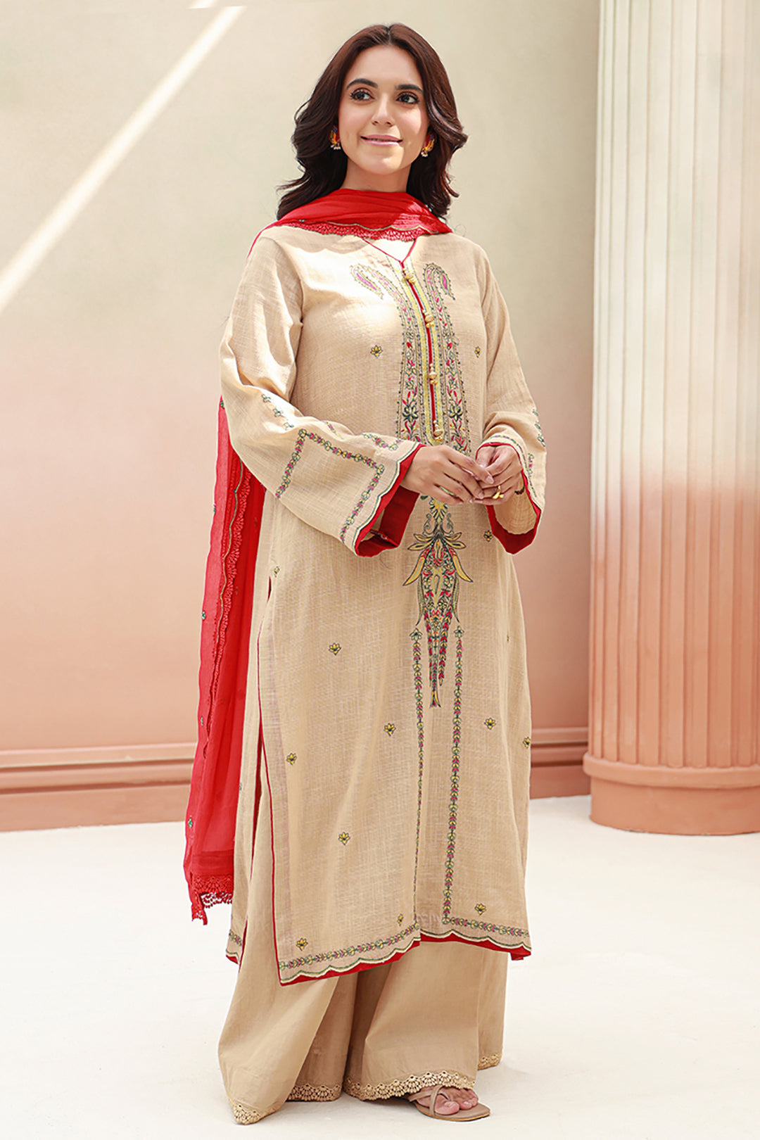 Zellbury | Unstitched 3 Piece Khaddar | Embroidered Shirt Shalwar Dupatta - 0847 -  Zellbury Women Signature Unstitched - Original Designer Dress - House of Maryam