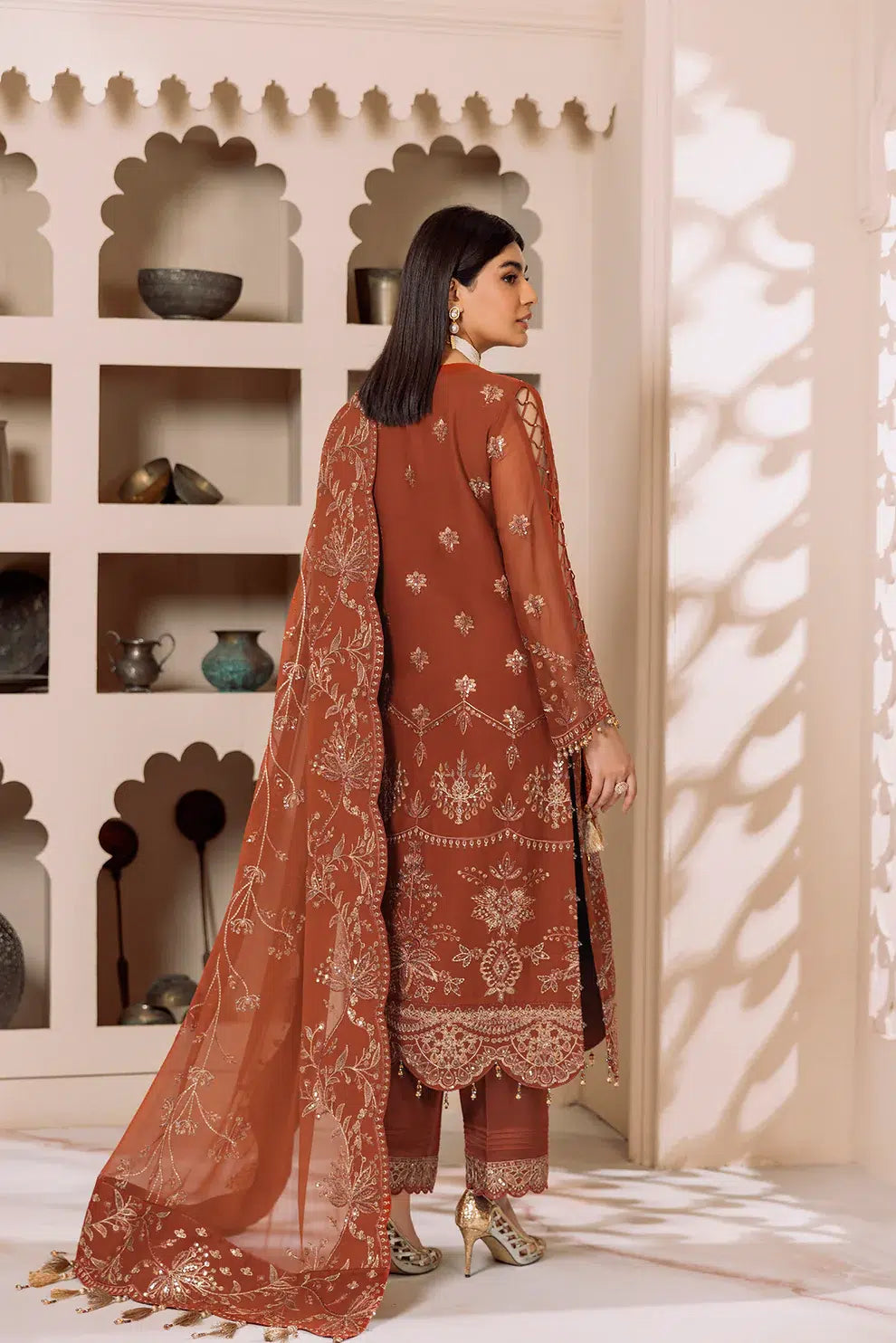 Alizeh | Dua Formals 23 | DUA-V01D02A- LYRA ( RUST ) -  Alizeh Formal - Original Designer Dress - House of Maryam