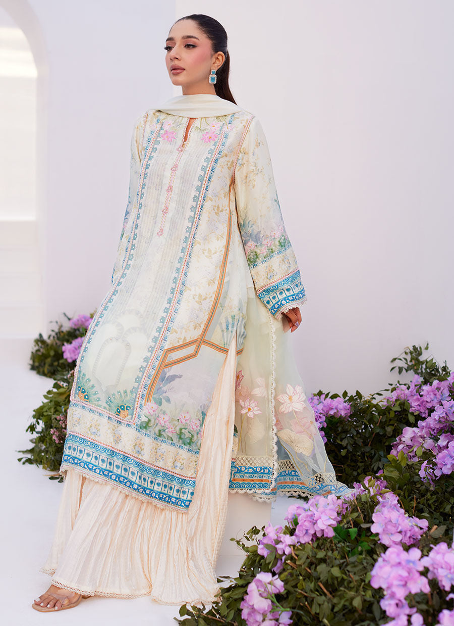 Farah Talib Aziz | Zaza Prints 24 | TURKISH AQUA SHIRT AND DUPATTA -  Farah Talib Aziz Luxury - Original Designer Dress - House of Maryam