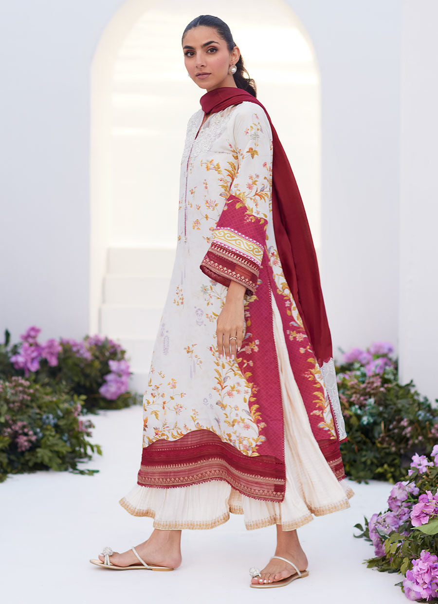 Farah Talib Aziz | Zaza Prints 24 | SANGRIA TRELLIS SHIRT AND DUPATTA -  Farah Talib Aziz Luxury - Original Designer Dress - House of Maryam