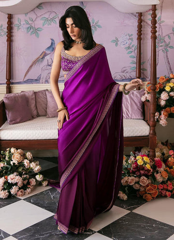 Farah Talib Aziz | Mayna Festive Luxe | AIGUL AUBERGINE SAREE - Farah Talib Aziz Bridal - Original Designer Dress - House of Maryam