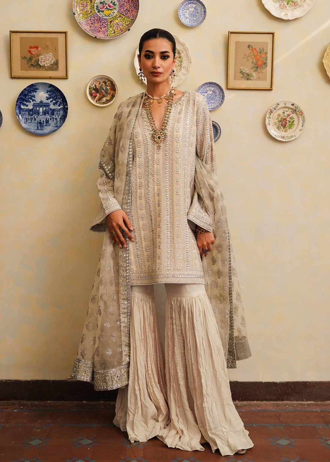 Mahgul | Eid Edit 2024 | Crushed Silver -  Mahgul Luxury - Original Designer Dress - House of Maryam