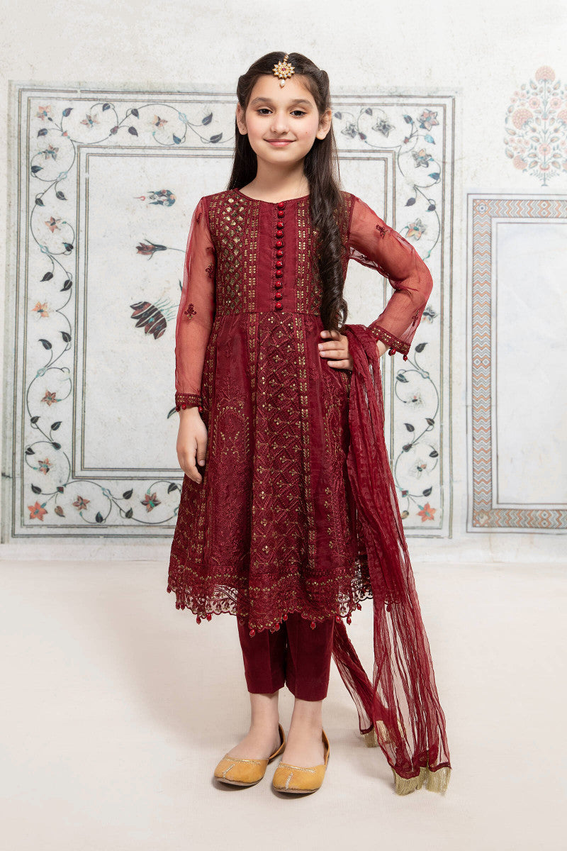 Maria B | Girls | MKS-EF22-28R1 (Maroon) -  Maria B Maria B Kids - Original Designer Dress - House of Maryam