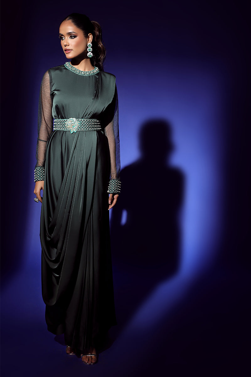 Wardha Saleem | Luxury Pret Fusion Wear | ZEPHYR SAREE DRAPE WITH BELT (2PC) -  Wardha Saleem Ladies Clothes - Original Designer Dress - House of Maryam