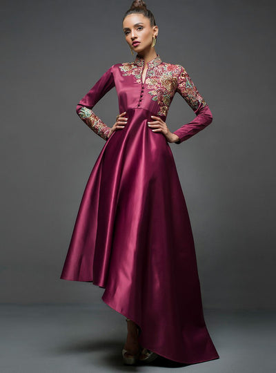 Zainab Chottani | Semi Formals | MAROON GOWN ASYMMETRICAL -  Zainab Chottani Ladies Clothes - Original Designer Dress - House of Maryam