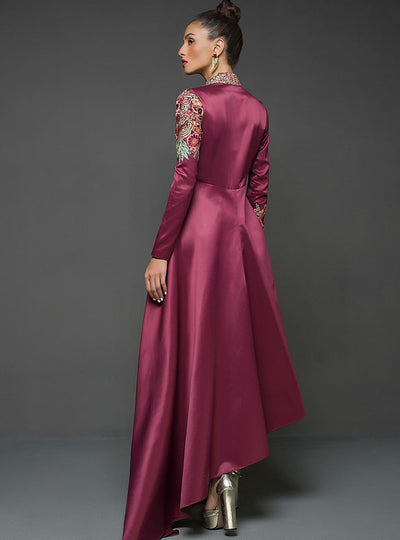 Zainab Chottani | Semi Formals | MAROON GOWN ASYMMETRICAL -  Zainab Chottani Ladies Clothes - Original Designer Dress - House of Maryam