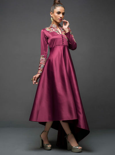 Zainab Chottani | Semi Formals | MAROON GOWN ASYMMETRICAL -  Zainab Chottani Ladies Clothes - Original Designer Dress - House of Maryam