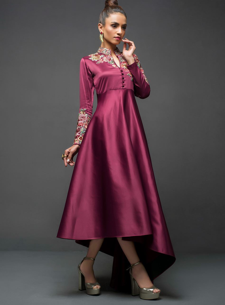 Zainab Chottani | Semi Formals | MAROON GOWN ASYMMETRICAL