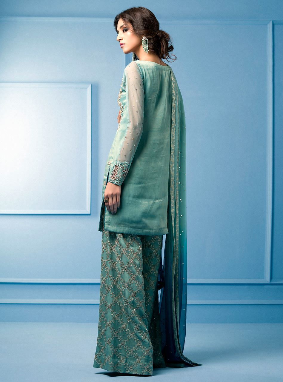 Zainab Chottani | Semi Formals | AQUA AND TEAL -  Zainab Chottani Formal -  House of Maryam