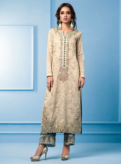 Zainab Chottani | Semi Formals | BEIGE AND TURQUOISE -  Zainab Chottani Formal - Original Designer Dress - House of Maryam