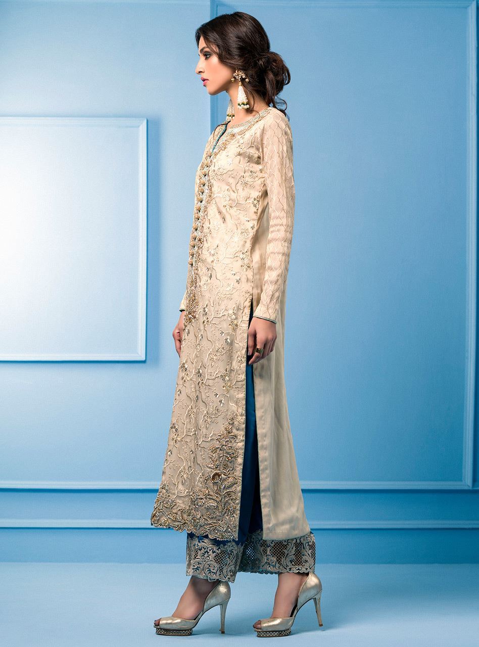 Zainab Chottani | Semi Formals | BEIGE AND TURQUOISE