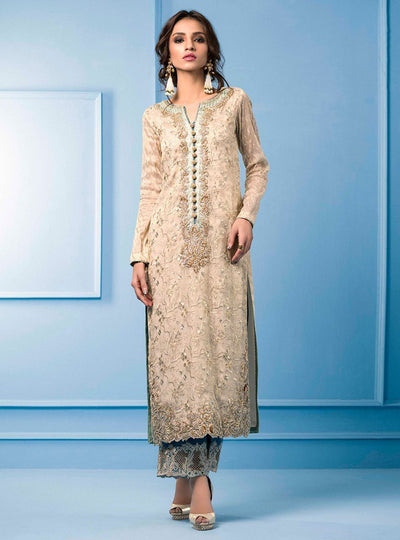 Zainab Chottani | Semi Formals | BEIGE AND TURQUOISE -  Zainab Chottani Formal - Original Designer Dress - House of Maryam