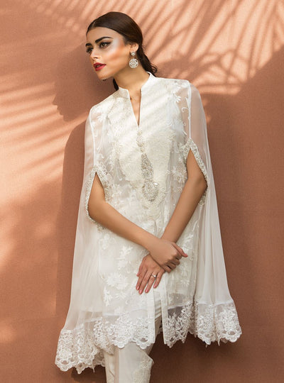 Zainab Chottani | The Kaftan Edit | Chiffon White Cape, image 3