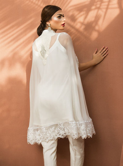 Zainab Chottani | The Kaftan Edit | Chiffon White Cape