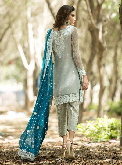 Zainab Chottani | Semi Formals | SILVER AND TEAL DRESS -  Zainab Chottani Ladies Clothes - Original Designer Dress - House of Maryam