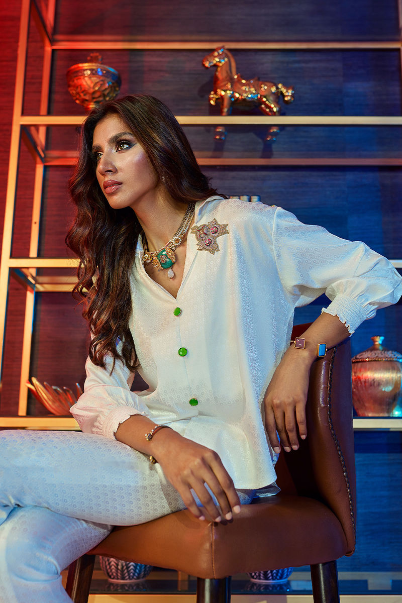 Wardha Saleem | Luxury Pret Fusion Wear | GOSSIP GIRL – WHITE CO-ORD SET -  Wardha Saleem Ladies Clothes - Original Designer Dress - House of Maryam