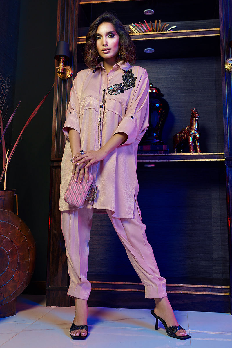 Wardha Saleem | Luxury Pret Fusion Wear | ZEN– SALMON PINK CO-ORD SET -  Wardha Saleem Ladies Clothes - Original Designer Dress - House of Maryam