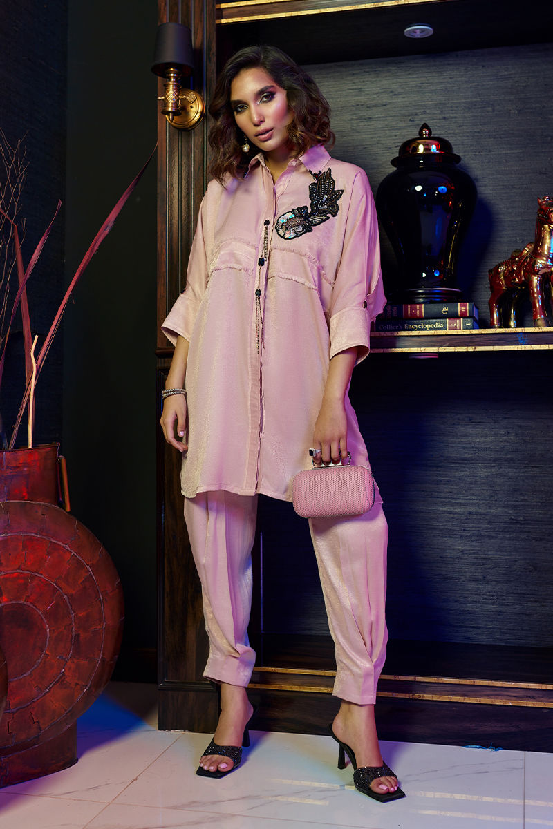 Wardha Saleem | Luxury Pret Fusion Wear | ZEN– SALMON PINK CO-ORD SET -  Wardha Saleem Ladies Clothes - Original Designer Dress - House of Maryam