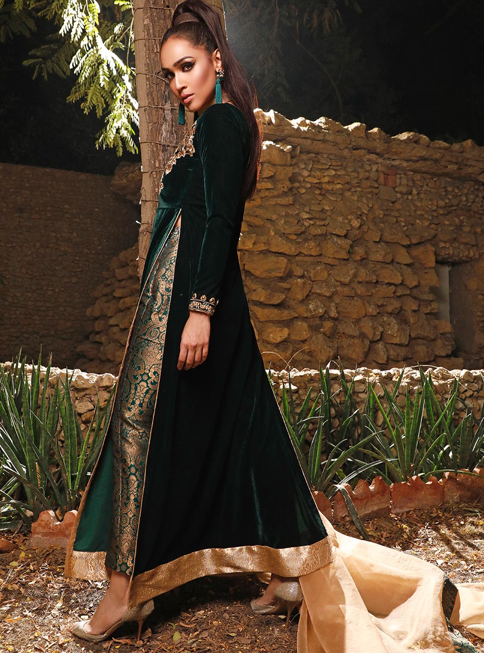 Zainab Chottani | Semi Formals | DARK MOSS TOPAZ by Designer Zainab Chottani - House of Maryam - Pakistani Designer Ethnic Wear in {{ shop.shopifyCountryName }}