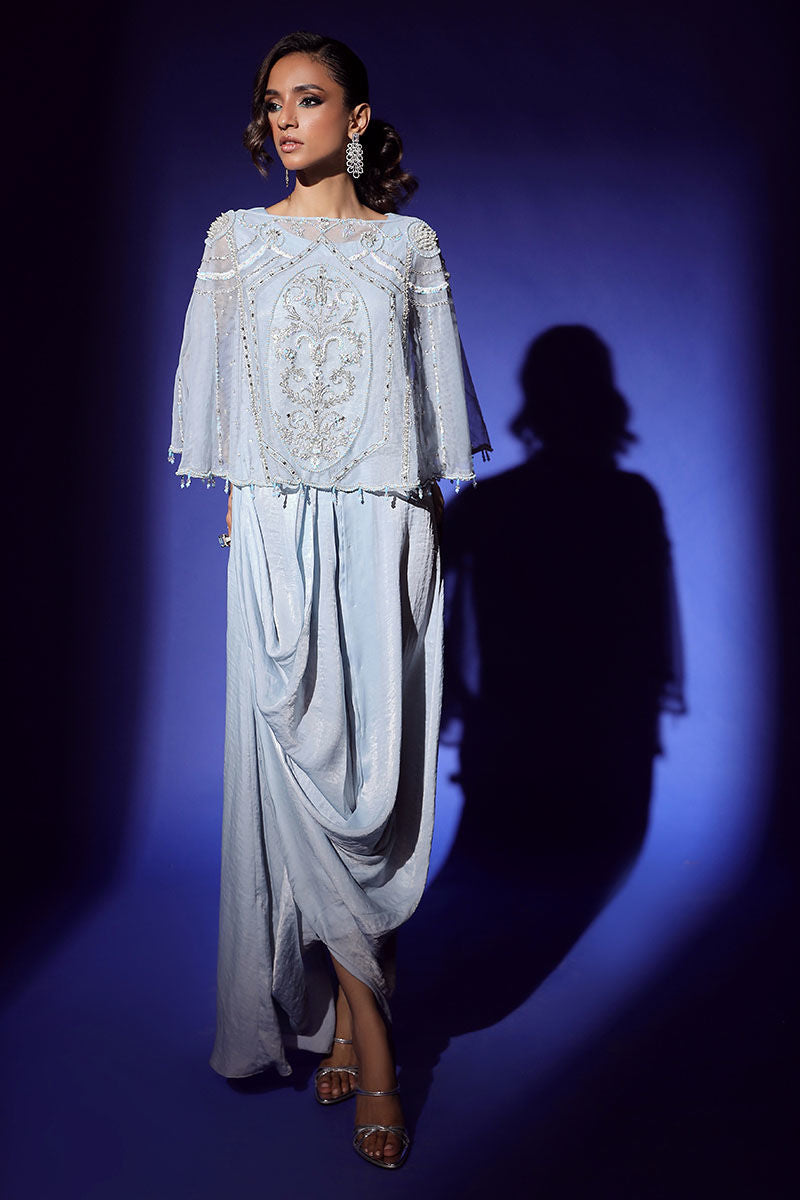 Wardha Saleem | Luxury Pret Fusion Wear | AURA CAPE WITH DRAPE (2PC) -  Wardha Saleem Ladies Clothes - Original Designer Dress - House of Maryam