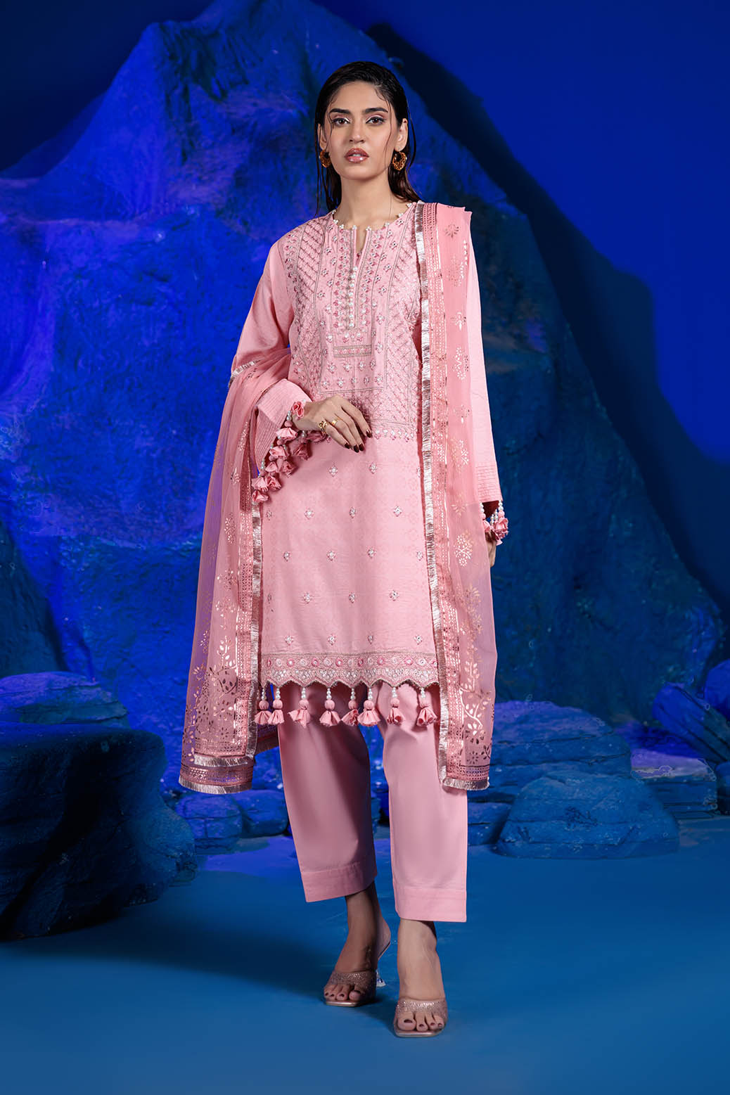 Bonanza Satrangi | D Pink Jacquard 3 Piece (CD1S5243P2) -  Bonanza Satrangi Unstitched - Original Designer Dress - House of Maryam