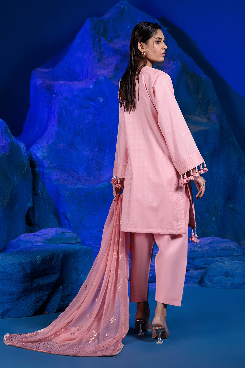 Bonanza Satrangi | D Pink Jacquard 3 Piece (CD1S5243P2) -  Bonanza Satrangi Unstitched - Original Designer Dress - House of Maryam