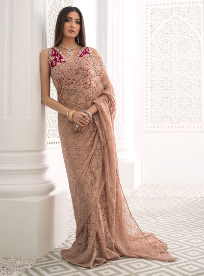 Zainab Chottani | Semi Formals | RAVISHING ROSE SAREE -  Zainab Chottani Formal - Original Designer Dress - House of Maryam