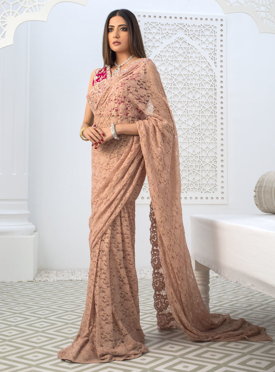Zainab Chottani | Semi Formals | RAVISHING ROSE SAREE -  Zainab Chottani Formal -  House of Maryam