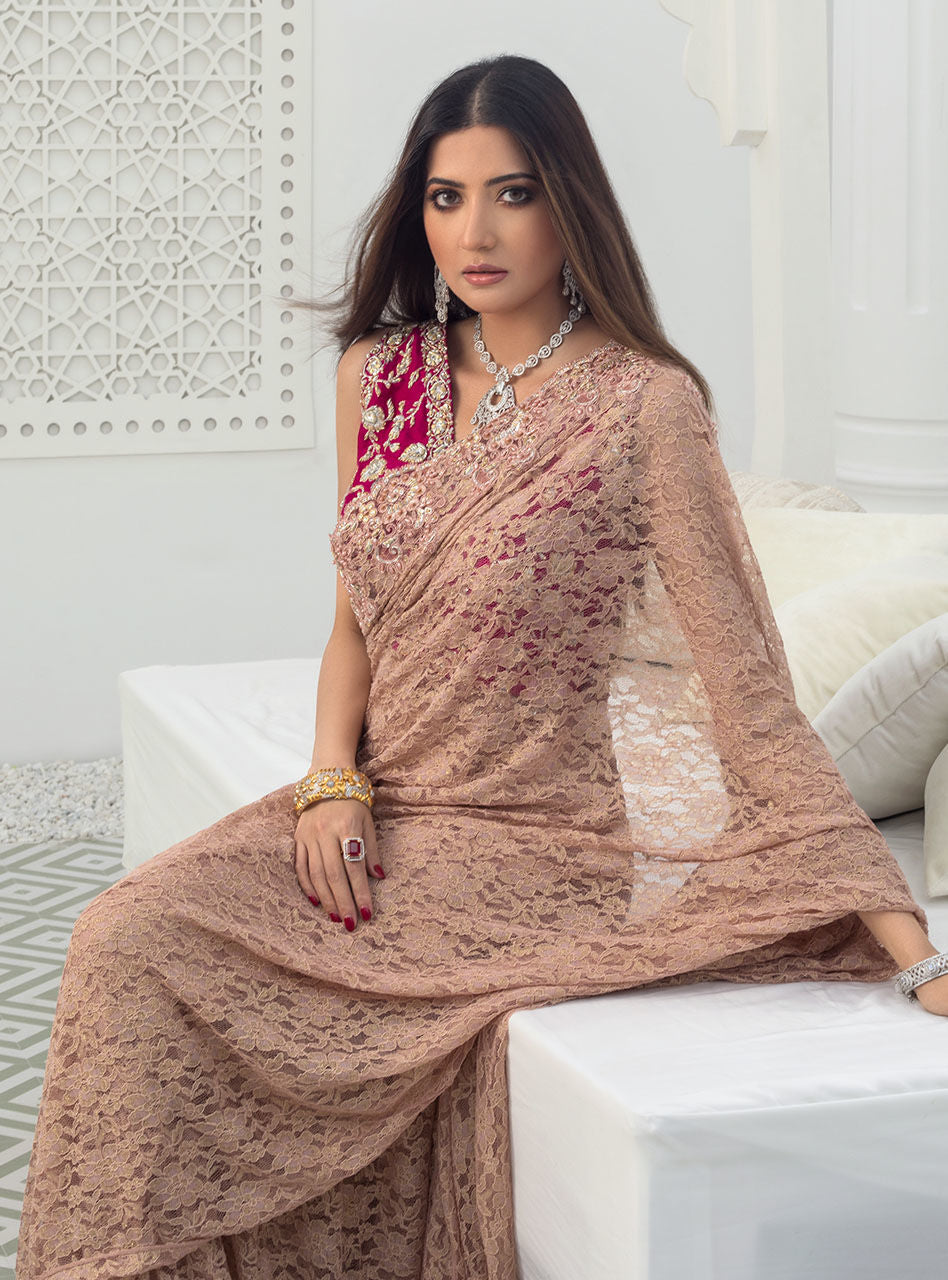 Zainab Chottani | Semi Formals | RAVISHING ROSE SAREE -  Zainab Chottani Formal - Original Designer Dress - House of Maryam