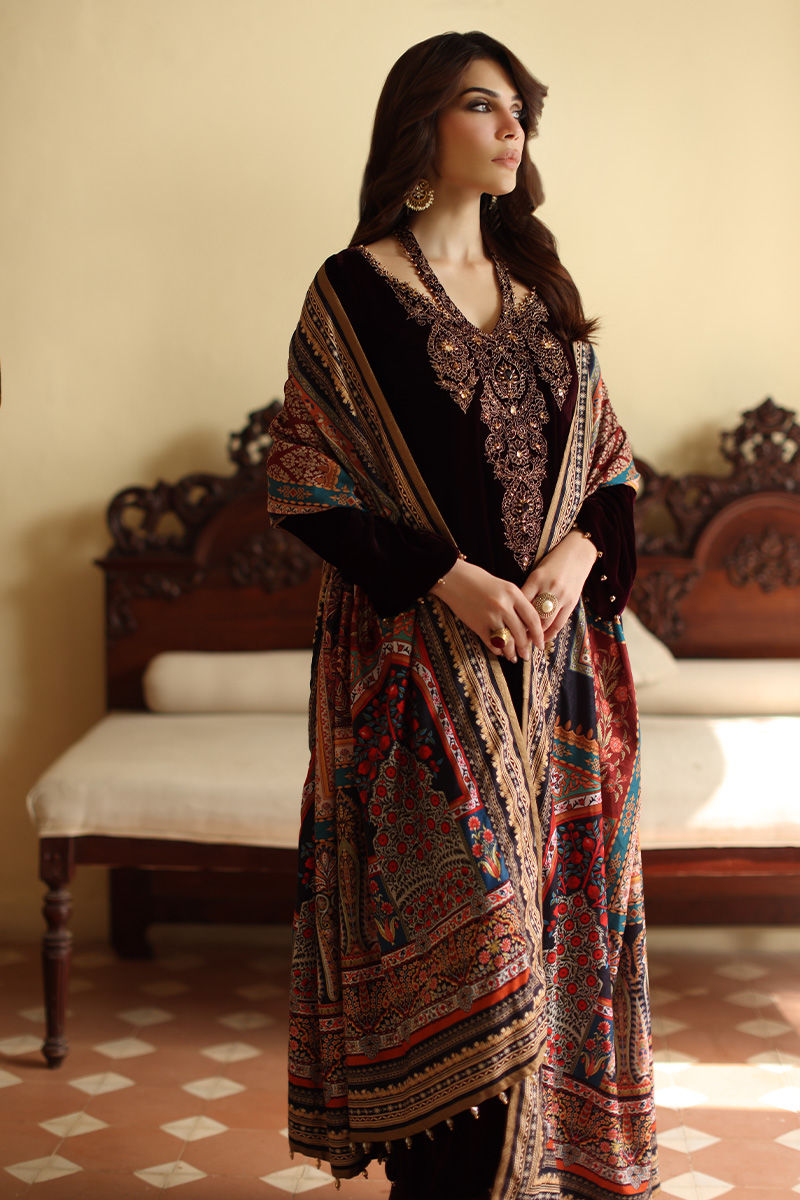 Aisha Imran | Printed Panache Velvet Shawls 25 | Selina Velvet Shawl, image 4