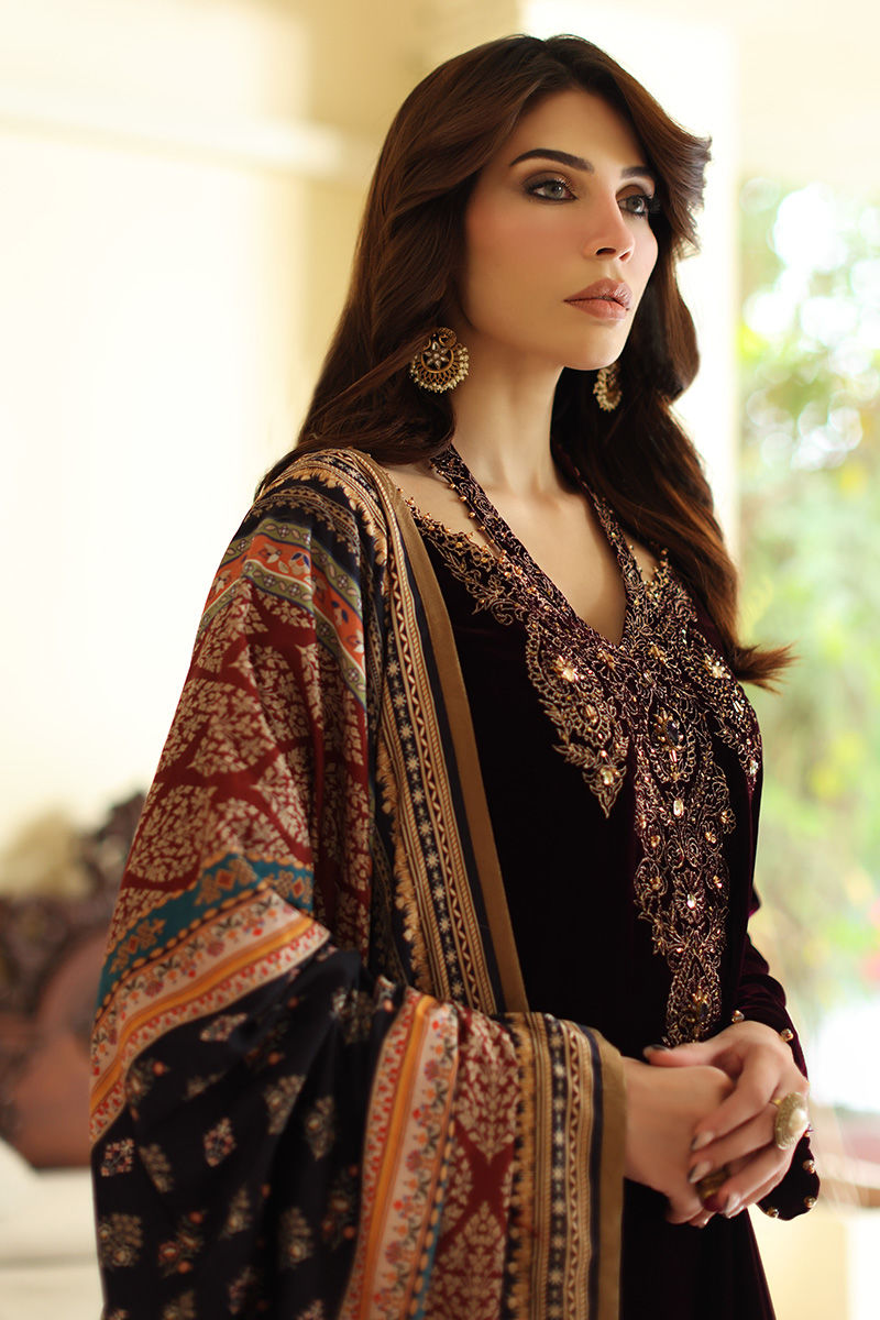 Aisha Imran | Printed Panache Velvet Shawls 25 | Selina Velvet Shawl, image 3