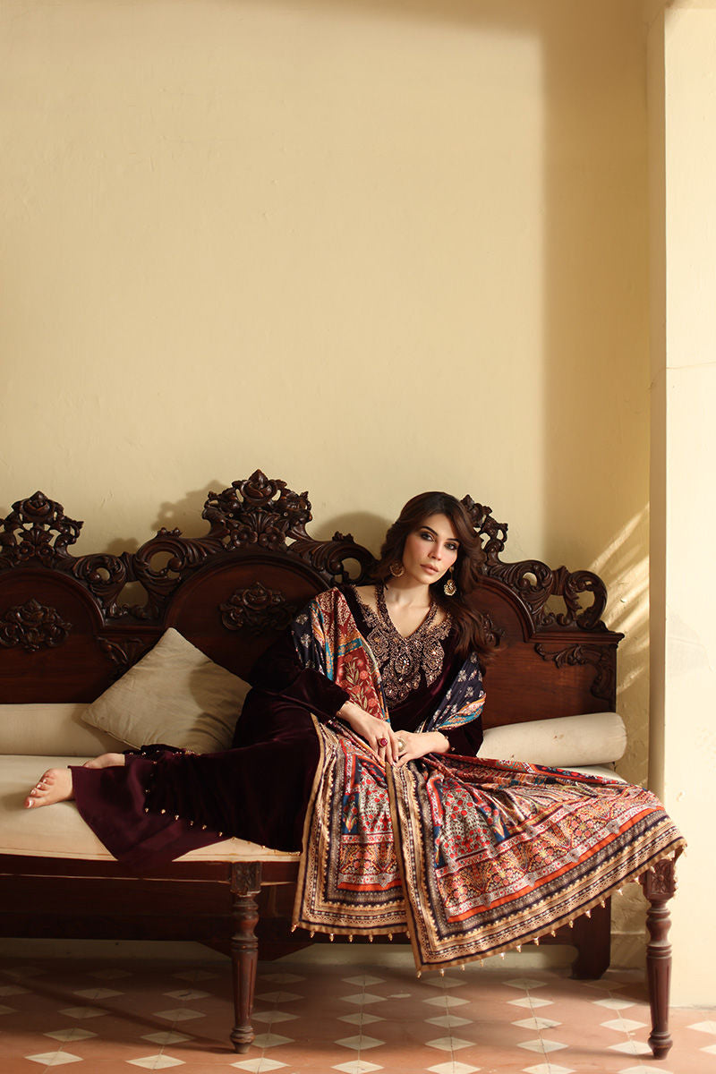 Aisha Imran | Printed Panache Velvet Shawls 25 | Selina Velvet Shawl, image 6