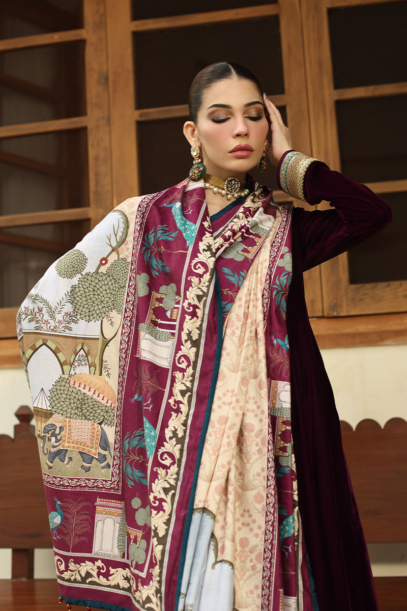 Aisha Imran | Printed Panache Velvet Shawls 25 | Safa Velvet Shawl, image 3
