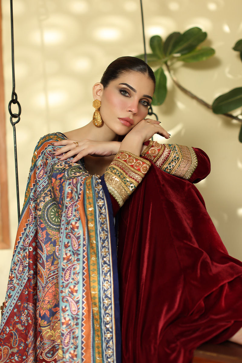 Aisha Imran | Printed Panache Velvet Shawls 25 | Maelin Velvet Shawl, image 6