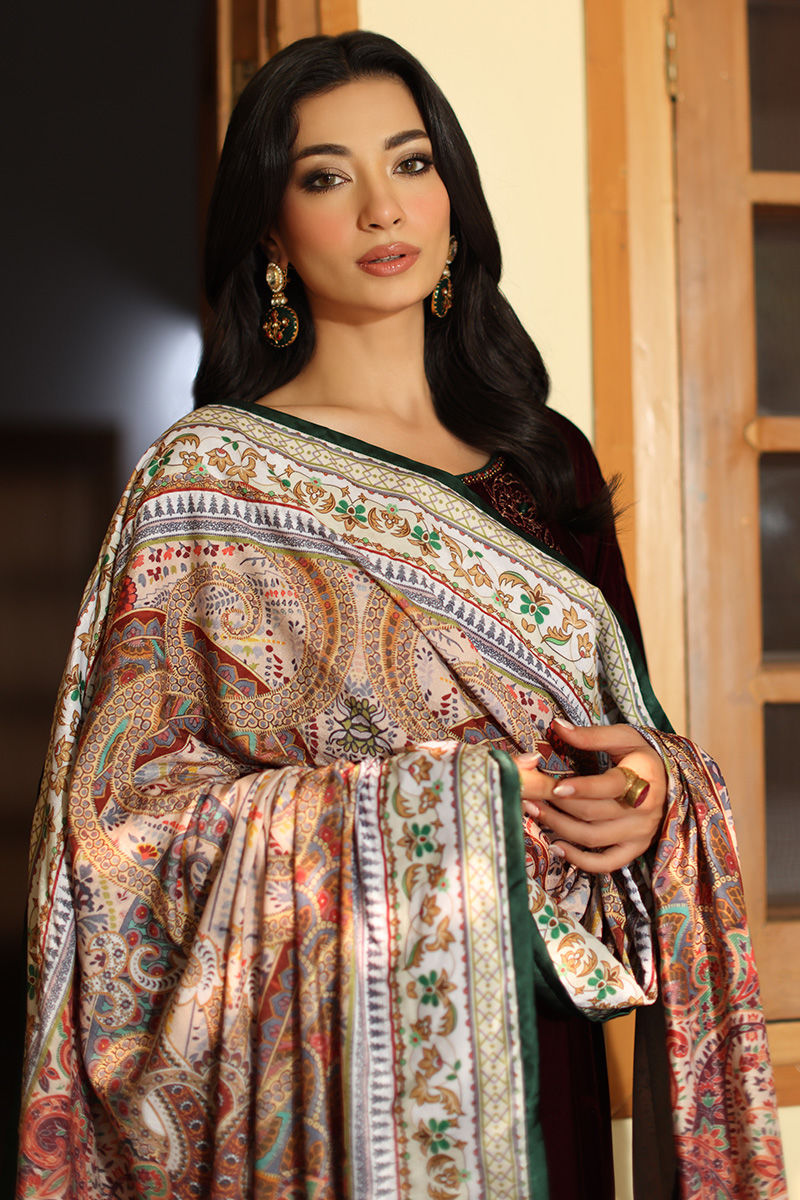 Aisha Imran | Printed Panache Velvet Shawls 25 | Sarai, image 3