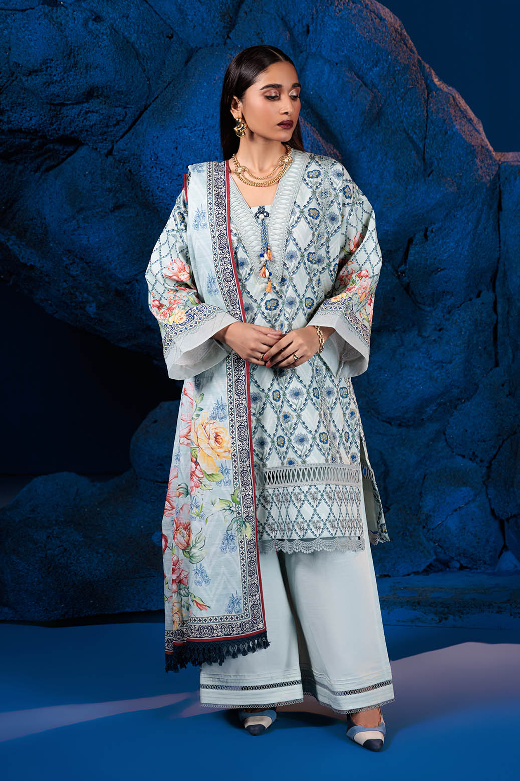 Bonanza Satrangi | Spa Blue 3 Pc (1W24P3P177) -  Bonanza Satrangi Unstitched - Original Designer Dress - House of Maryam
