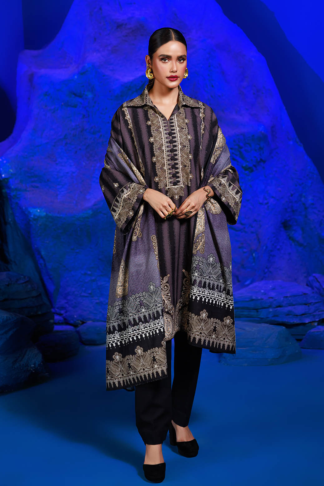 Bonanza Satrangi | Midnight Bloom 3 Pc (1W24P3P316) -  Bonanza Satrangi Unstitched - Original Designer Dress - House of Maryam