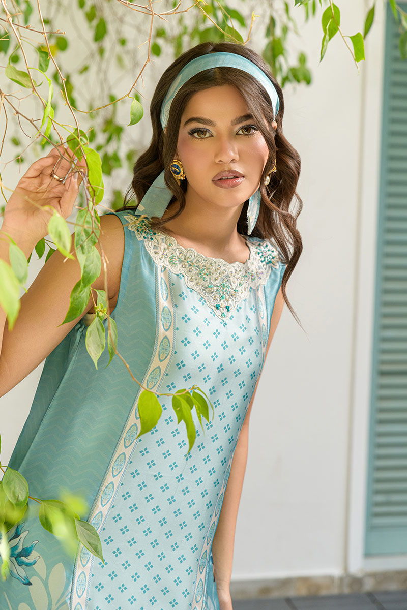 Fatima Khan | Eid Digital Silk Prints |   Teal Tropics -  Fatima Khan Ladies Clothes - Original Designer Dress - House of Maryam