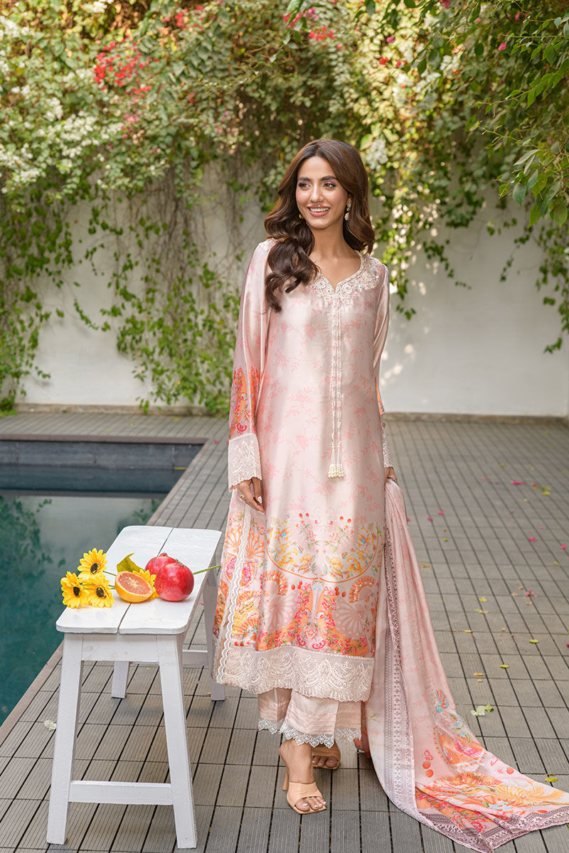 Fatima Khan | Eid Digital Silk Prints |   Oriental Peach -  Fatima Khan Ladies Clothes - Original Designer Dress - House of Maryam