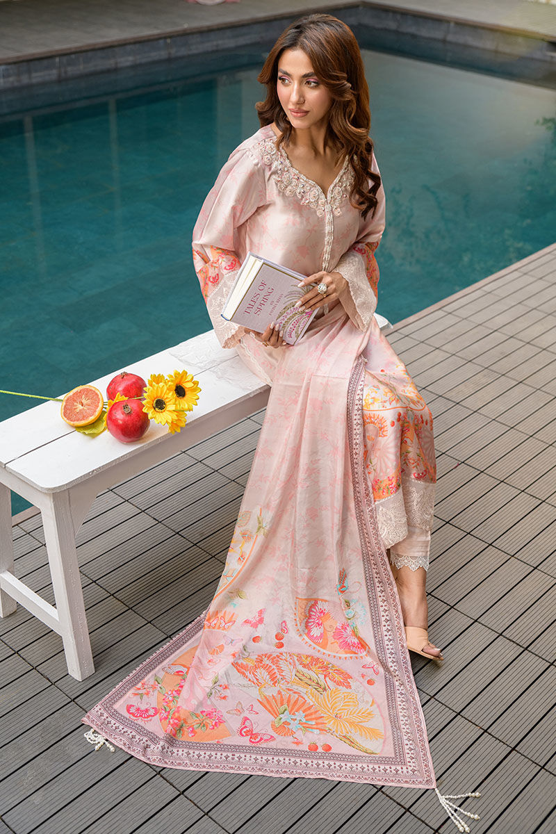 Fatima Khan | Eid Digital Silk Prints |   Oriental Peach -  Fatima Khan Ladies Clothes - Original Designer Dress - House of Maryam