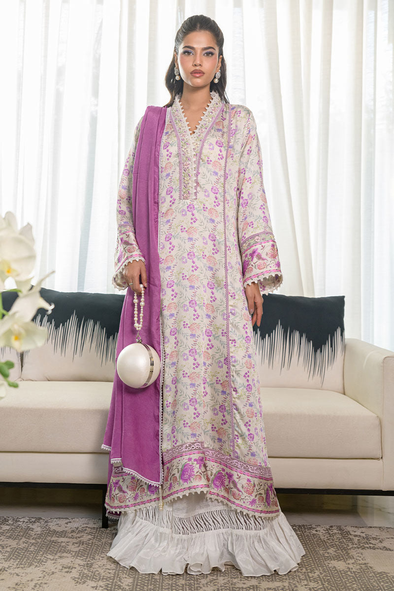 Fatima Khan | Eid Digital Silk Prints | Lavender Ivory -  Fatima Khan Ladies Clothes - Original Designer Dress - House of Maryam