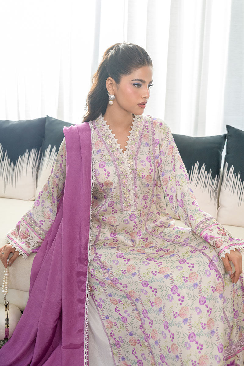 Fatima Khan | Eid Digital Silk Prints | Lavender Ivory -  Fatima Khan Ladies Clothes - Original Designer Dress - House of Maryam