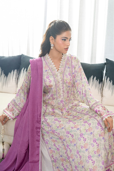 Fatima Khan | Eid Digital Silk Prints | Lavender Ivory -  Fatima Khan Ladies Clothes - Original Designer Dress - House of Maryam
