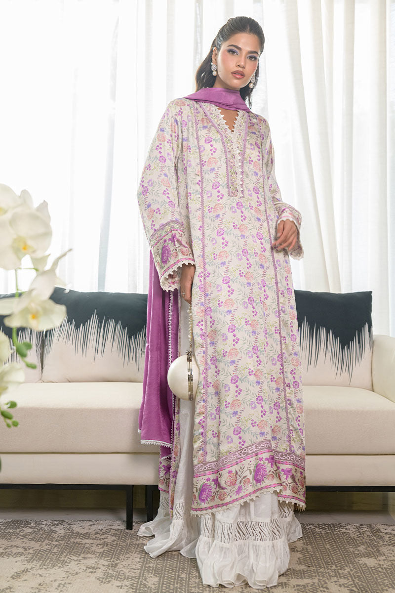 Fatima Khan | Eid Digital Silk Prints | Lavender Ivory -  Fatima Khan Ladies Clothes - Original Designer Dress - House of Maryam