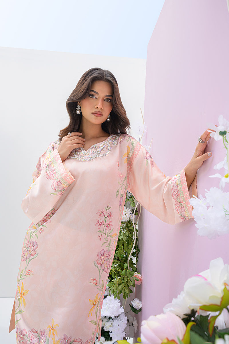 Fatima Khan | Eid Digital Silk Prints | Peach Blossoms -  Fatima Khan Ladies Clothes - Original Designer Dress - House of Maryam