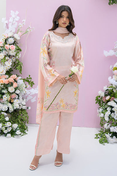 Fatima Khan | Eid Digital Silk Prints | Peach Blossoms -  Fatima Khan Ladies Clothes - Original Designer Dress - House of Maryam