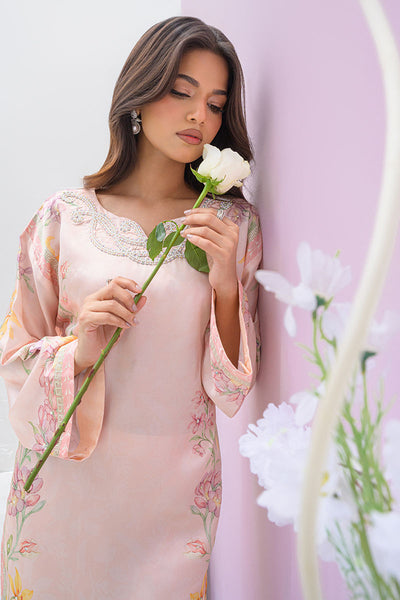 Fatima Khan | Eid Digital Silk Prints | Peach Blossoms -  Fatima Khan Ladies Clothes - Original Designer Dress - House of Maryam