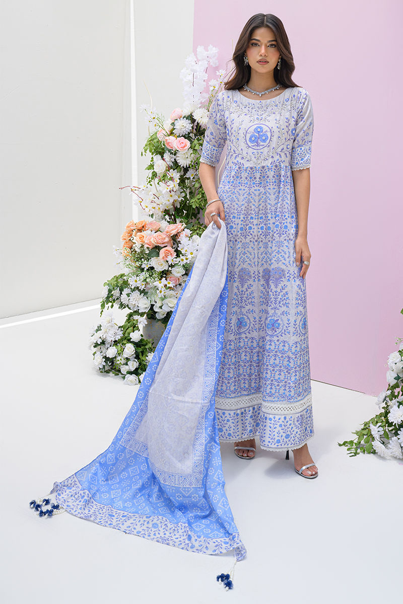 Fatima Khan | Eid Digital Silk Prints | Azure Blue -  Fatima Khan Ladies Clothes - Original Designer Dress - House of Maryam